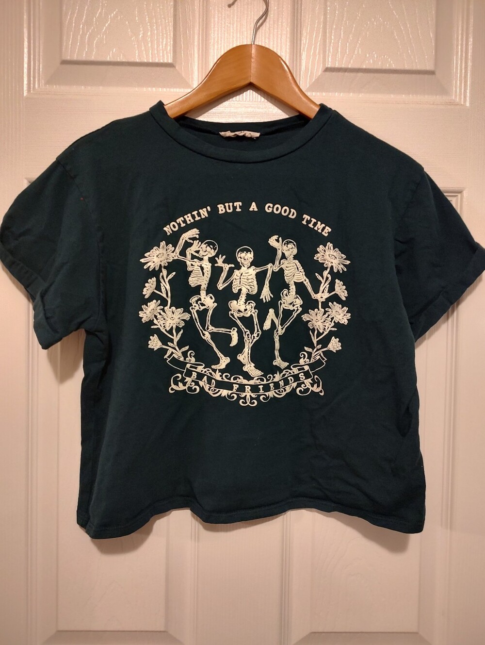 Philosophy Dark Green Short Sleeve Tee with Cream Skeleton Graphic